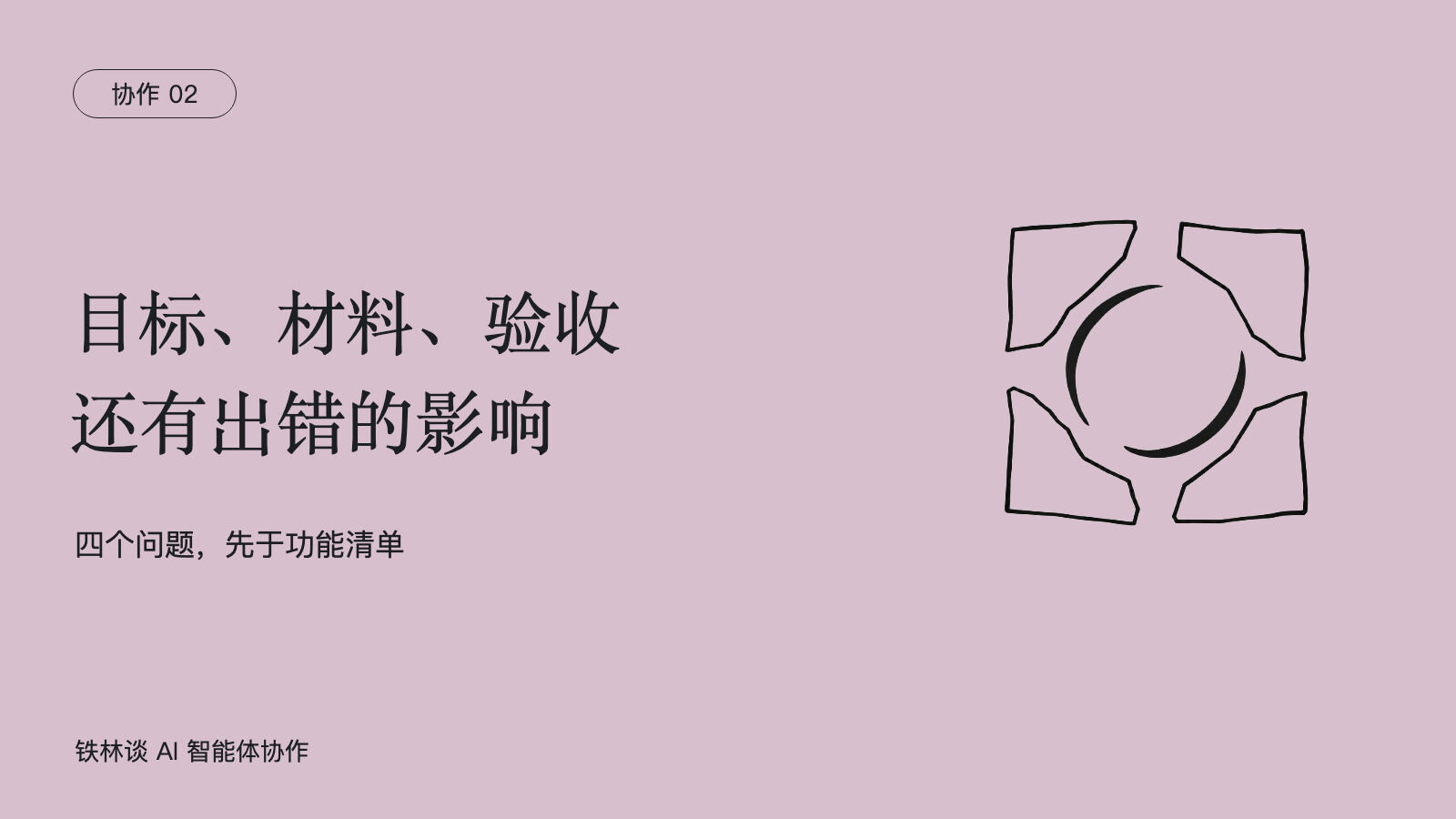 目标、材料、验收，还有出错的影响，四个问题，先于功能清单