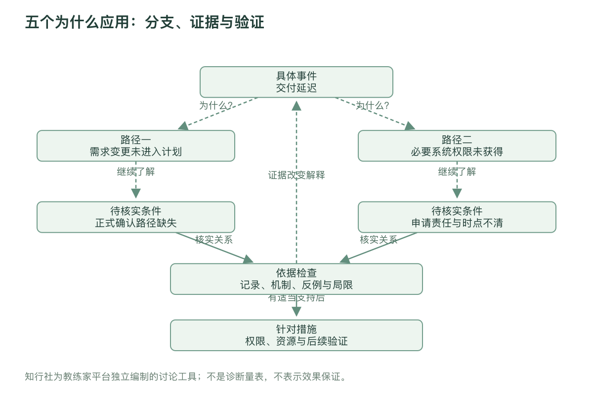 五个为什么应用：分支、证据与验证